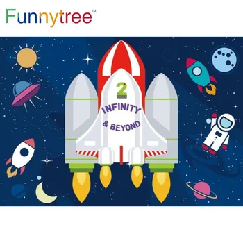 Funnytree Tér Végtelen, s Túl Űrhajós Téma 2. Születésnapi Party Háttér Lightyear Rakéta Banner Photobooth Háttérben