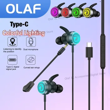 OLAF C-Típusú Port Gamer Headset Vezetékes Fejhallgató HiFi Bass Stereo Gaming Fejhallgató Kettős Mikrofon, Fülhallgató, Kihangosító, LED Samsung