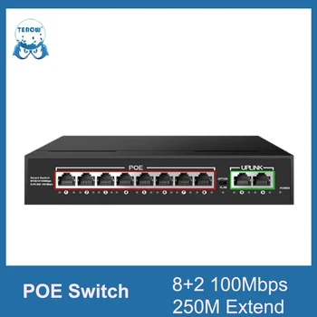 10 Port 52V Hálózati Kapcsoló Ethernet kapcsoló 8 100Mbps POE Port Kapcsoló IP kamera/Vezeték nélküli AP/POE Kamera