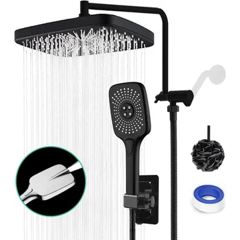 Fekete Luxus Zuhany Szett 12 Inch Fürdőszoba Zápor Rendszer Állítható, Falra Szerelhető Világító Zuhany Készlet Mosdó Csaptelep Felső Spray