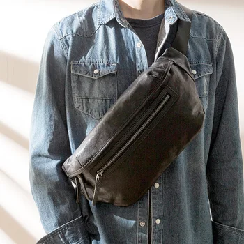 A felső réteg marhabőr mellkasi táska, férfi bőr nagy kapacitású váll táska, divatos alkalmi messenger táska