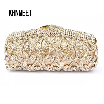Arany Luxus kristály este táska, női báli retikült fél pochette nők diamante karmai esküvői kézitáska nap Kuplung SC111