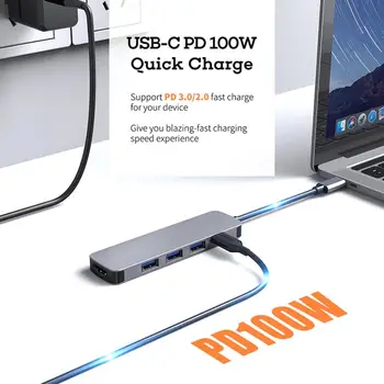 Hordozható Dugó Játék 5-in-1 C-Típusú HDMI-kompatibilis USB Hub Dock Támogatja a 4K@30Hz Vezető-ingyenes Dokkoló Állomás Iroda