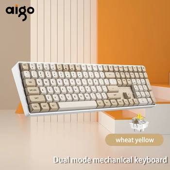 Aigo A108 Gaming Mechanikus Billentyűzet 2.4 G Wireless USB c-Típusú Vezetékes Sárga Kapcsoló 110 Kulcs Hot Swap Újratölthető Gamer Billentyűzet