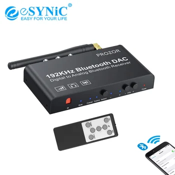 eSYNiC Bluetooth-kompatibilis DAC 192k Digitális Koaxiális Toslink Analóg Sztereó L/R RCA, 3,5 mm-es Audio Converter Távirányítóval