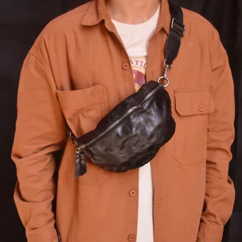 AETOO Férfi bőr rakott kors derék táska hordozható vintage kézzel készített marhabőr felső réteg, mind a férfiak, mind a nők