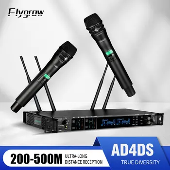 Professzionális Vezeték nélküli Mikrofon Flygrow AD4DS UHF Automatikus Párosítás Anti-zavaró a Találkozó Színpadi Karaoke Buli