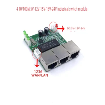 Mini PCBA 4Ports Networkmini ethernet kapcsoló modul 10/100Mbps 5V 12V 15V 18V 24V