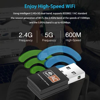 2021 Új, Vezeték nélküli USB-s WiFi Adapter 600Mbps wi-fi Dongle PC Hálózati Kártya Dual Band 5 Ghz-es wifi Adapter Lan Ethernet USB Vevő
