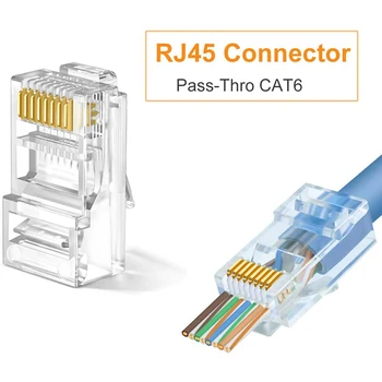 RJ45 Csatlakozó Cat6 RJ45 Át Csatlakozó Cat6/Cat5e Csatlakozó, Ethernet Kábel Törés Csatlakozók Hálózati Csatlakozó Készlet