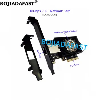 10000Mbps10G RJ45 Port PCI-E 4X Ethernet Hálózati Lan Kártya AQC113C Hűtőborda RGB Rajongó A Játék, Asztali PC, Számítógép, Szerver