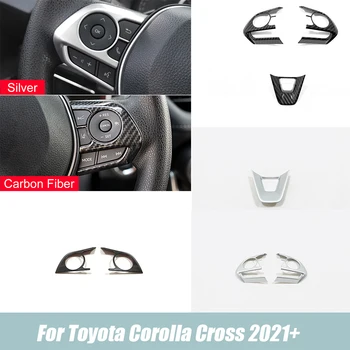 BALKORMÁNYOS ABS Fa/Szén-Toyota Corolla Kereszt SUV 2021 2022 Autó Kormánykerék Gomb keret Trim Borító Matrica Tartozékok