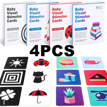 Vizuális Flash 2/4DB Stimuláció Montessori Baba Kártya Oktatási Fekete-Fehér Színű Tanulókártya Magas Kontraszt Könyv Kisgyermek Játék, Ajándék