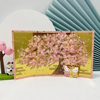 Sanrio Kártya cseresznyevirág Arany Képernyőn 3D üdvözlőlap Rajzfilm Kitty Ajándékok Barátok Ünnepnapokon Egyetemes Áldás Kártya