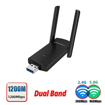 Mini 1200Mbps USB Wifi Vevő Asztali PC Adapter 5.8 GHz-es+2,4 GHz-es Vezeték nélküli Hálózati Kártya Lan Wi-Fi nagysebességű Antenna