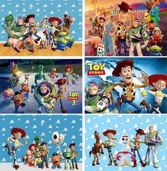 Toy Story Fotózás Hátterekkel, a Gyerekek, Fiú, Szülinapi Parti Kellékek Dekoráció, Kék Ég, Fehér Felhők Fal Rajzfilm Fotó Háttér