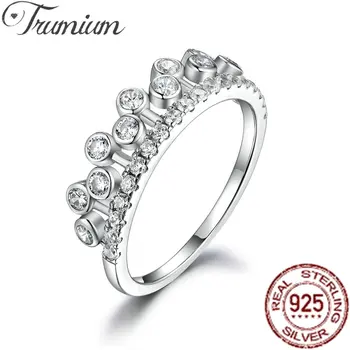 Trumium Hiteles 925 Sterling Ezüst Hercegnő Korona Fényes 5A Cirkon Korona Gyűrűk Nők Eljegyzési, Esküvői Gyűrű, Ékszerek Judit