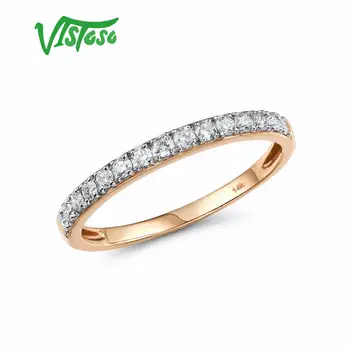 VISTOSO Arany Gyűrű Női Valódi 14K 585 Rose Arany Gyűrű Csillogó Gyémánt Ígéret Eljegyzési Gyűrűk Évforduló Finom Ékszerek