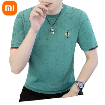2023 Xiaomi YOUPIN Jég Selyem Magas-elasztikus kötött póló Férfi Bőr-Barát Lélegző Méh Hímzés Rövid ujjú