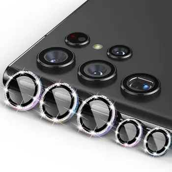 3D Bling Gyémánt Alufelni Kamera Edzett Üveg fólia Samsung Galaxy S22 S23 Ultra Faragás Gyakorlat Fém Len Gyűrűt Kap Kereső