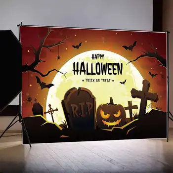 HOLD.QG Fotó Hátteret, a Gyermekek Boldog Halloween Banner Csokit Vagy Csalunk Háttér Party Dekoráció Tök Hold Sírkő Kellékek