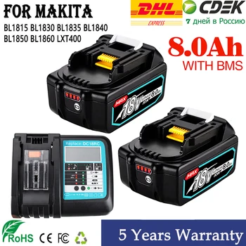Eredeti Makita 18V 6.0 8.0 Á Újratölthető Akkumulátor Makita Szerszám LED Li-ion-Csere LXT BL1860 1850 18v8000mAh