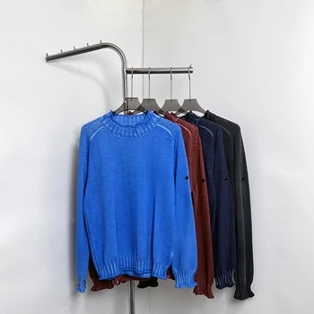 Kiváló minőségű Gyorsan Festék kötött pulóverek vintage mosott kötött iránytű javítás hímzés mock nyak pulóver