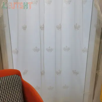 Modern Függönyt a nappaliban, Hálószobában Fény Luxus Korona Ablak Képernyő Tanulmány Fehér Hímzett Ablak tulle Testreszabási