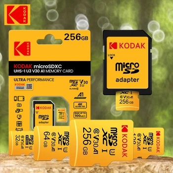 KODAK Micro SD Kártya 256 128 GB 64 GB, 32 gb-os Eredeti Memóriakártya TF V30 U3 100MB/S Cartao De Memoria Ingyenes SD Adapter 4K UHD PC