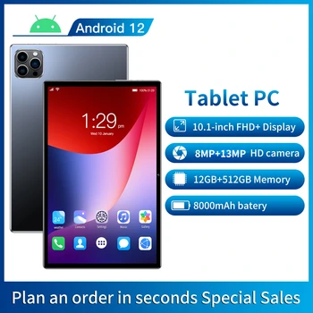 2023 Új WiFi, 12 G+512 gb-os Tablet PC 10.1 Colos, 4G-Hálózat Android 12.0 Tabletta Dual SIM 4G Buletooth Telefon, Tablet Android Tablet