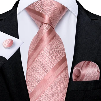 Rózsaszín Csíkos Férfi Selyem Nyakkendő Meghatározott Paisley Virágos 8cm lakodalom Nyakkendő Zsebkendőt, Mandzsettagomb, Divat Kiegészítők, Ajándék DiBanGu