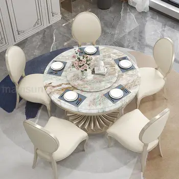 Konyha Asztal, Szék Amerikai Stílus Fény Luxus Szépség Textúra Bázis Márvány Kerek Ding Table Mesa Plegable Étkező Készletek