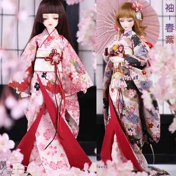Kényes BJD baba ruhák 1/6 1/4 1/3 rózsaszín Sakura Japán stílusú kimonó DD MSD YOSD esküvői yukata POPO68 Bácsi ID75 tartozékok