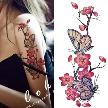 10 Db/Készlet Vízálló Női Kreatív Peach Blossom Pillangó Fedezze Heg Szexi Szegycsont Kulcscsont Virág Karján Tetoválás Matrica
