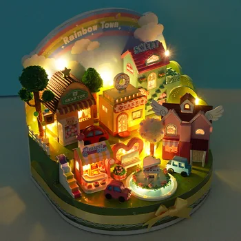 Ide bevált DIY Babaház Kunyhó Boldog Város Dongdongle díszdobozban Kézi Összeszerelés Modell Dekoráció Kreativitás Játékok Ajándék Doboz Ajándék Felnőtt