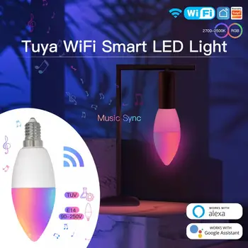 TuYa Wifi Smart LED Izzó Szabályozható Lámpa Izzó E14 RGB+CW 5W Intelligens Élet APP Távirányító Működik Alexa, a Google Haza, Alice