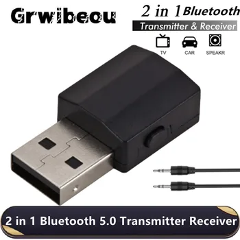 Grwibeou USB-Bluetooth-5.0 Adapter 2 Az 1-ben Vezeték nélküli Audio Adó-Vevő készülék 3,5 mm-es Jack AUX TV PC Fejhallgató Haza Autó