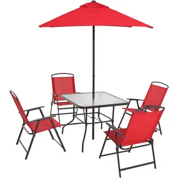 6 db Kerti Terasz, Étkező Szett, Vörös Paraguas, valamint Összecsukható Asztal Összecsukható Szék Ingyenes Szállítás