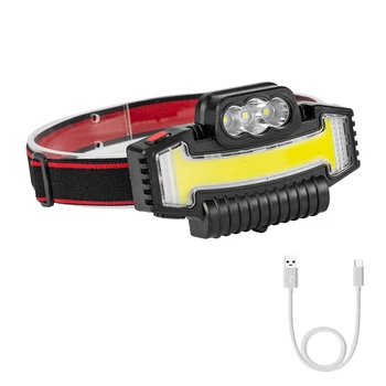 BORUiT LED COB Vakító Fényszóró 5 Módok C-Típusú Újratölthető Head Zseblámpa Kerti Piros, Kék Figyelmeztetés Fényszóró Kemping Fejét lámpás