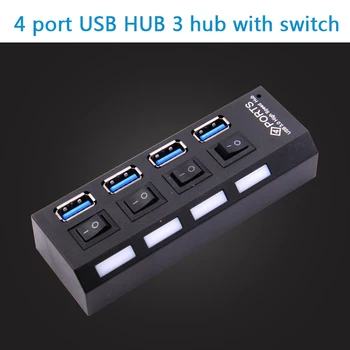 Mini USB 3.0 Hub 4 Port 5Gbps nagysebességű Hub USB Hordozható USB Hub-On/Off Kapcsoló USB Elosztó Adapter Kábel PC Laptop