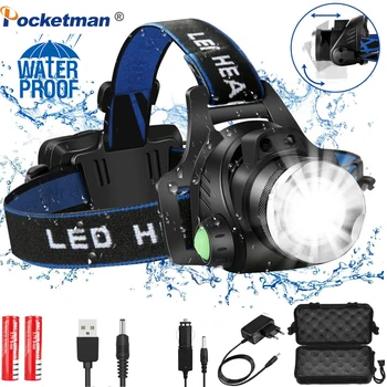 Nagy teljesítményű LED-es Fényszóró Magas Lumen Fényszórók Nagyítható Fényszóró Head Zseblámpa Zseblámpa Fej Lámpa Által 18650 Akku Halászat