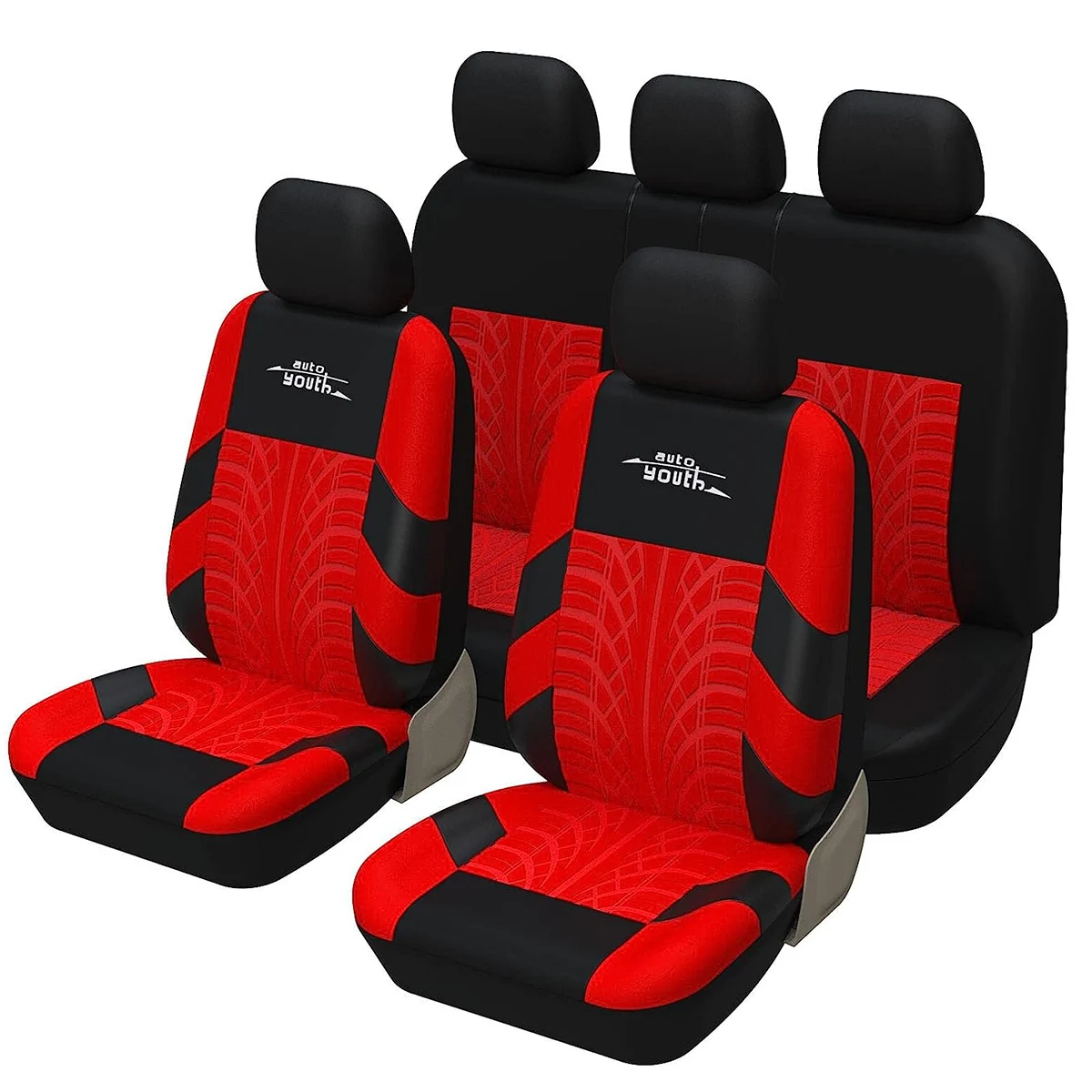 Teljes készlet fekete, piros autó üléshuzatok, első üléshuzatok, osztott hátsó ülés kiterjed, high-end szövet autó belső kiterjed, su